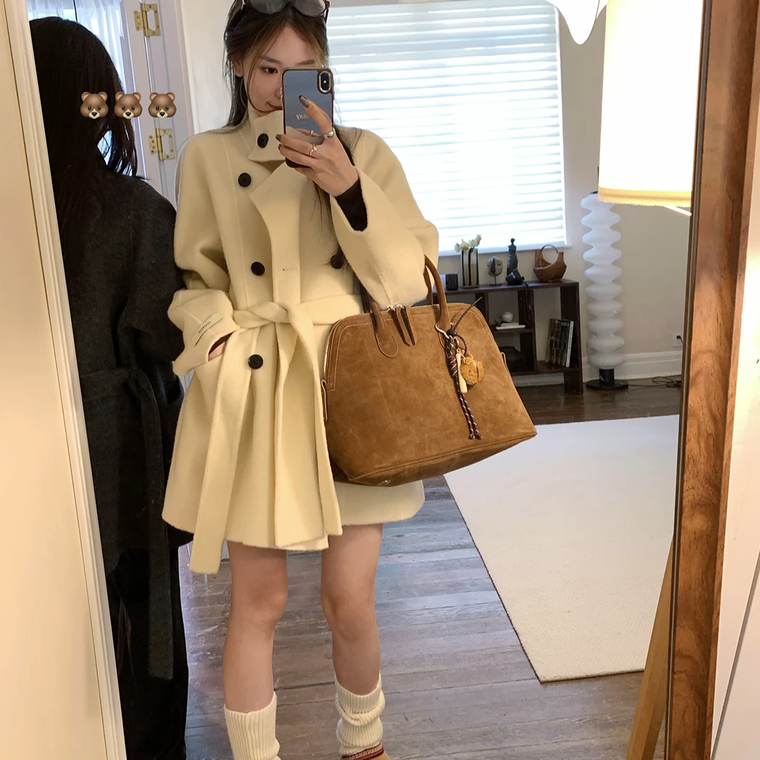 韩版毛呢大衣女秋冬新款高级时尚气质中长款外套1501