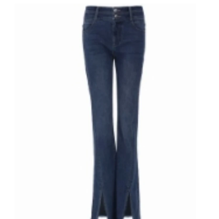 【小七专属】开叉秋季牛仔裤高腰弹力女裤适中女士水洗喇叭裤修身