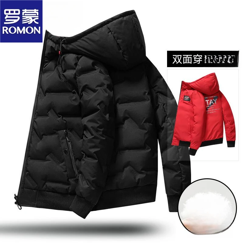 Romon/罗蒙冬季时尚高档双面可穿保暖防寒服加厚连帽短款保暖外套