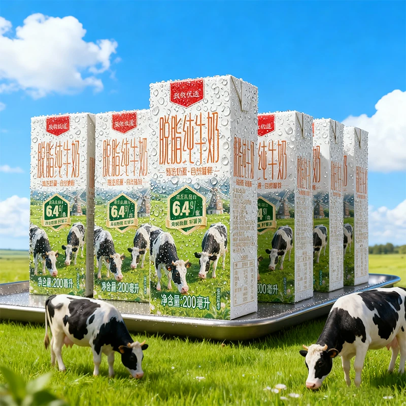 【高端品质纯牛奶】脱脂纯牛奶6盒/箱200ml*瓶源头直发优质牧场