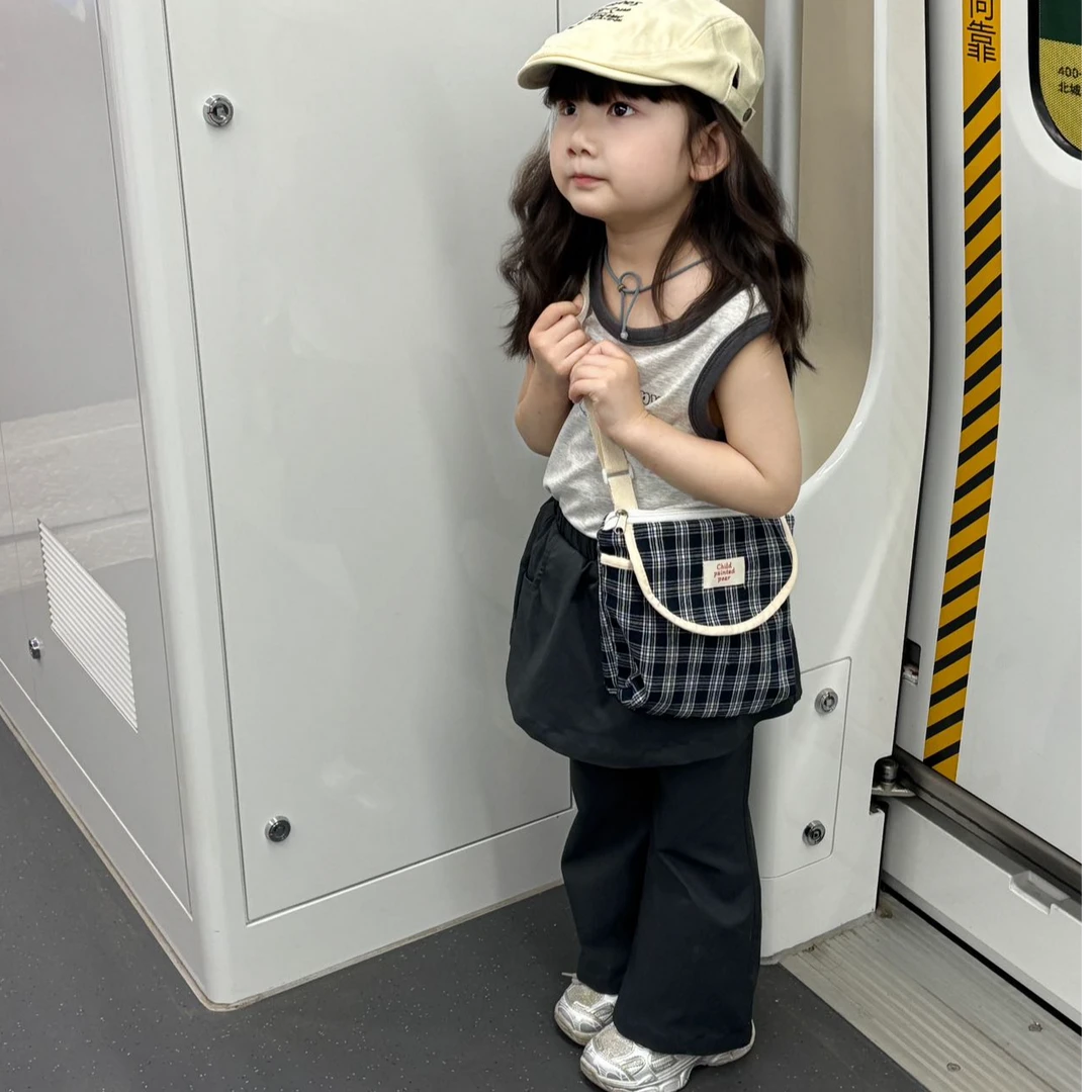 壹妈韩版童装女童夏洋气装2025新款爆款百搭背心搭配阔腿裤套装