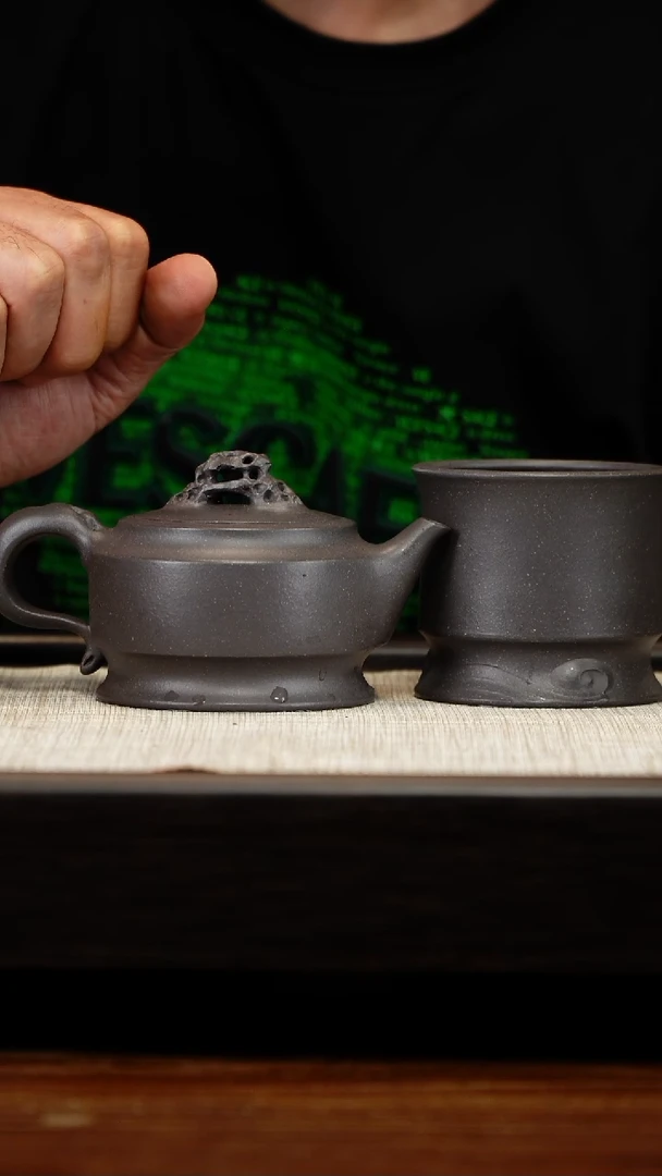 茶壶紫砂北*星天青磐石+天青全手惊涛杯
