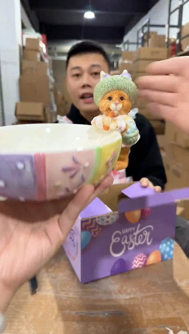 瓷片紫色原盒兔子碗