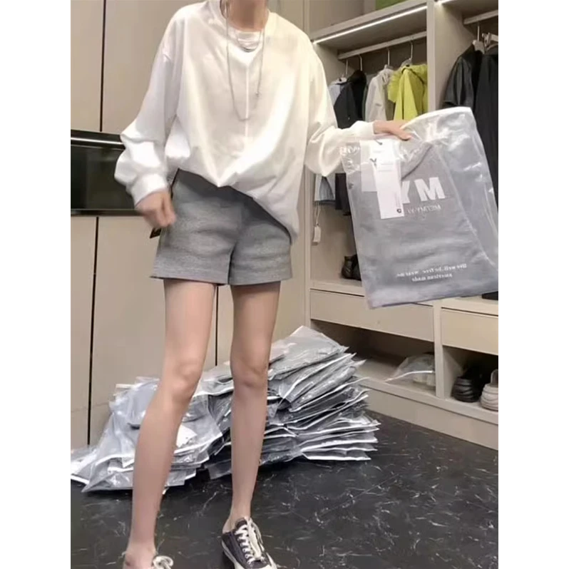 夏季薄款骑行裤大码高腰弹力修身短裤胖妹妹mma字五分裤夏季女