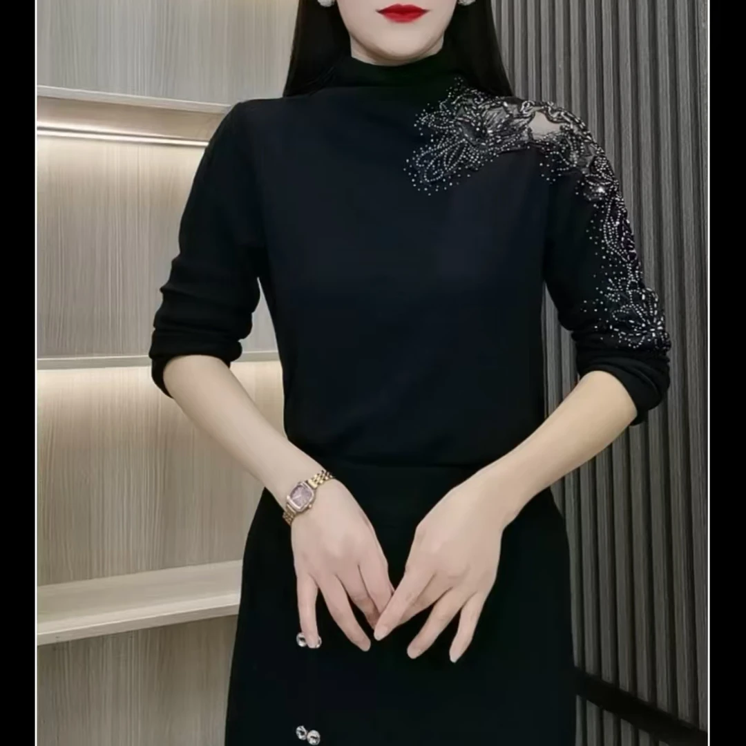 保暖绒料冬季烫钻上衣内搭小衫百搭洋气时尚显瘦内搭打底衫7788