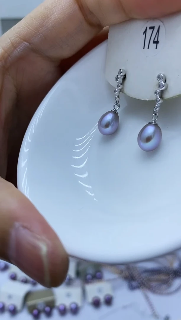 银S925镶嵌淡水珍珠耳饰174