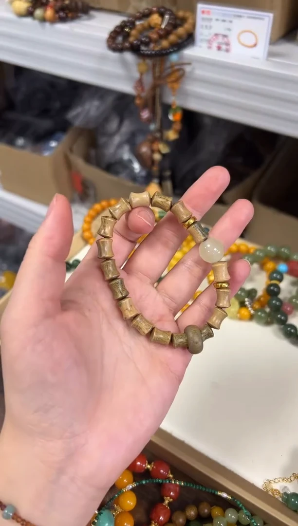 未镶嵌维腊木（绿檀）吊坠孤品绿檀木竹节款手串[1330]