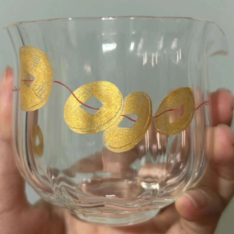 【悦生活】【钱串子】手绘花口玻璃公道杯（慢蓝S1821）