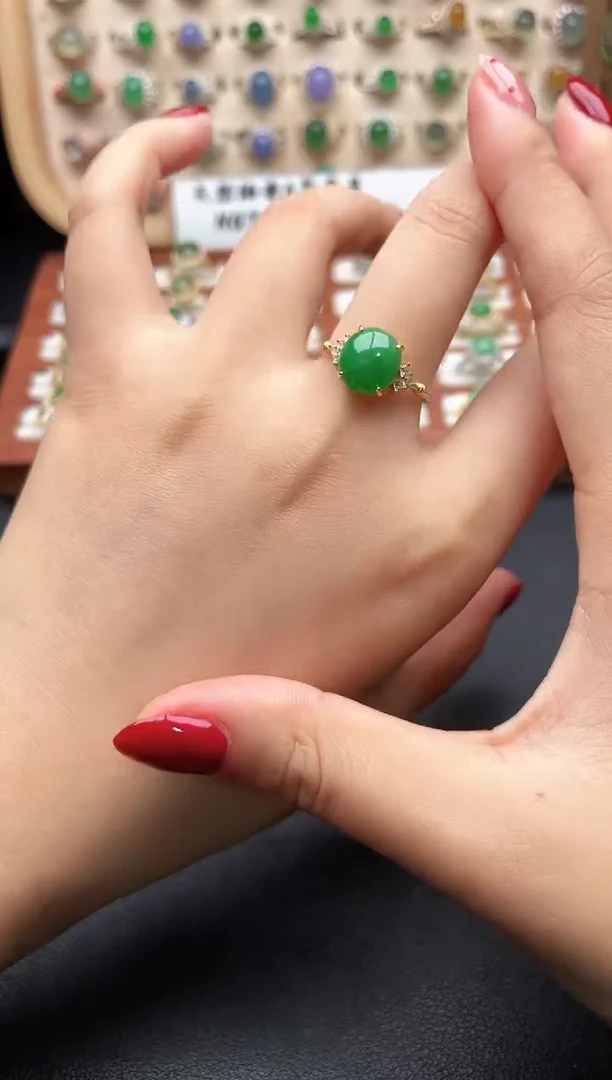 银S925镶嵌戒指翡翠一物一证一礼盒