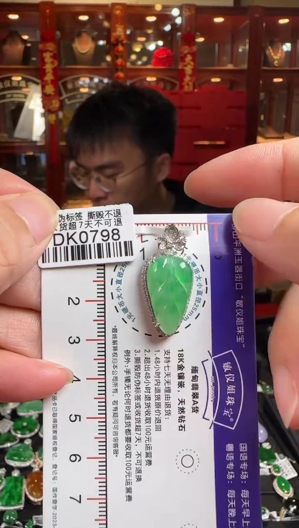 翡翠18K金镶嵌颈饰DK0798冰阳绿树叶