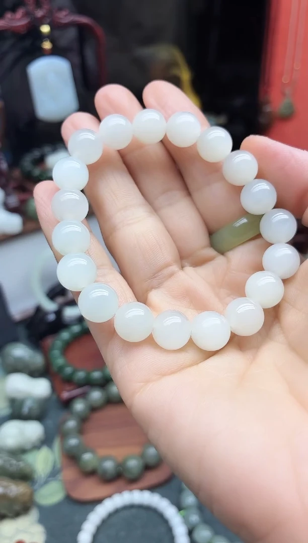 未镶嵌手链和田玉  白玉 10MM