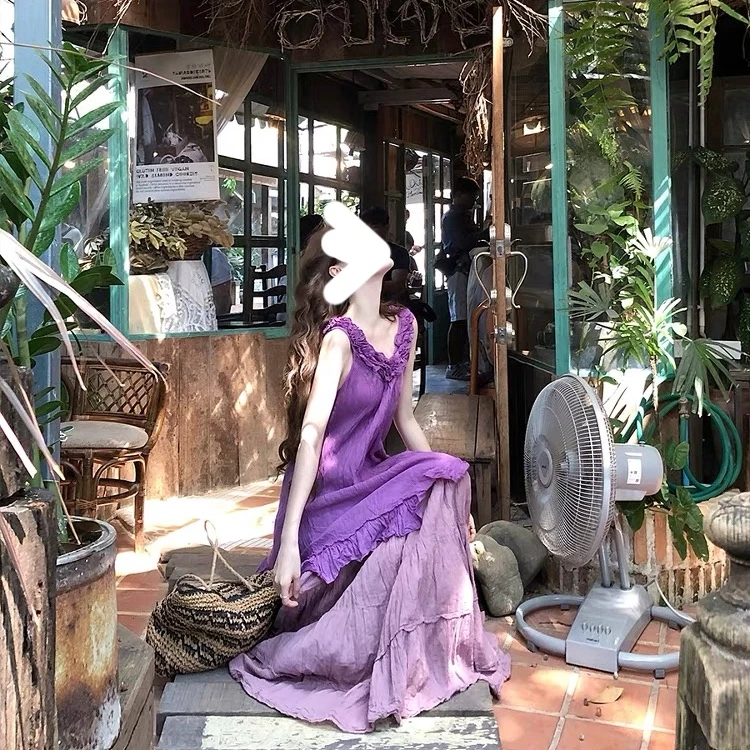 夏季减龄韩风chic一整套穿搭气质多巴胺紫色上衣高腰半身裙两件套