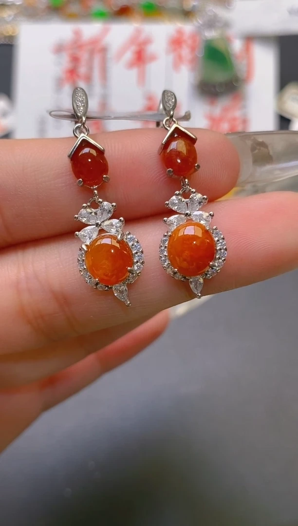 【闪购商品】翡翠耳饰银S925镶嵌天然A货翡翠1