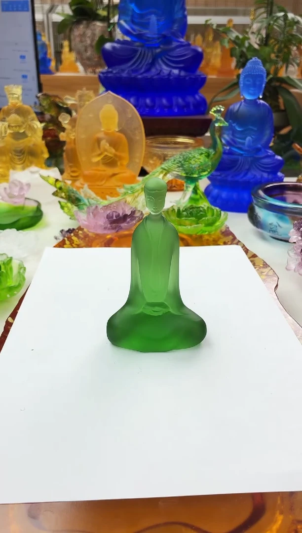 手工艺品琉璃绿色无相小茶宠摆件12*7公分