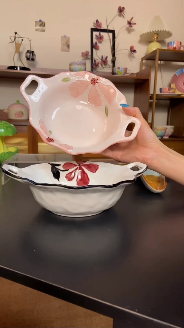 陶瓷便携款一**莓粉花+黑花双耳2个装微瑕