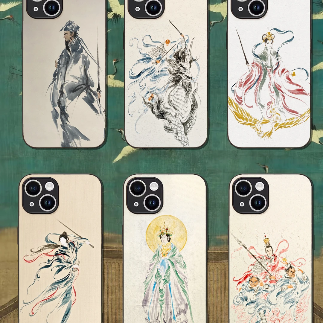 吕洞宾马王爷玄女中国风概念写意高清钢化玻璃手机壳