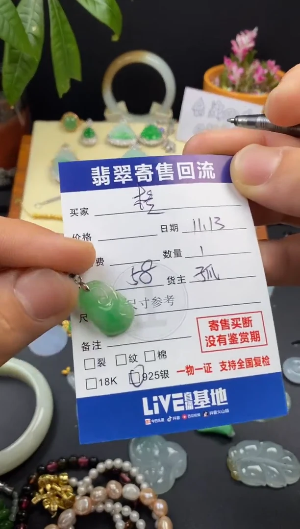 颈饰银S925镶嵌翡翠橙****）3000394