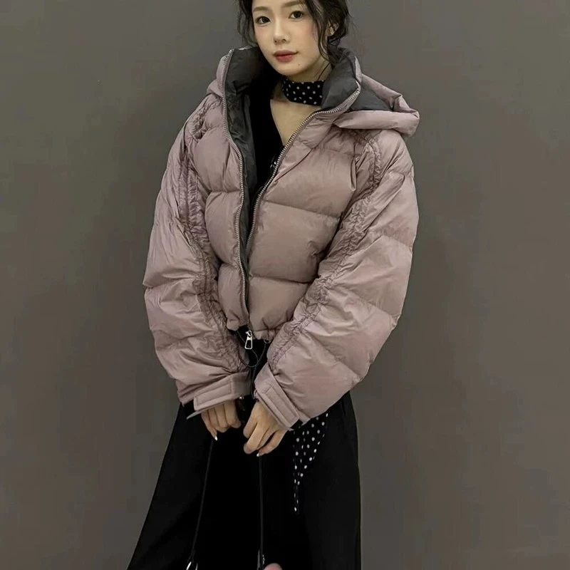 喜家外贸-韩系撞色短款面包服加厚保暖羽绒服女8021