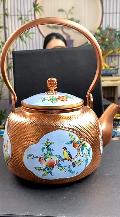 【闪购商品】非遗技艺 铜胎錾刻画珐琅提梁壶