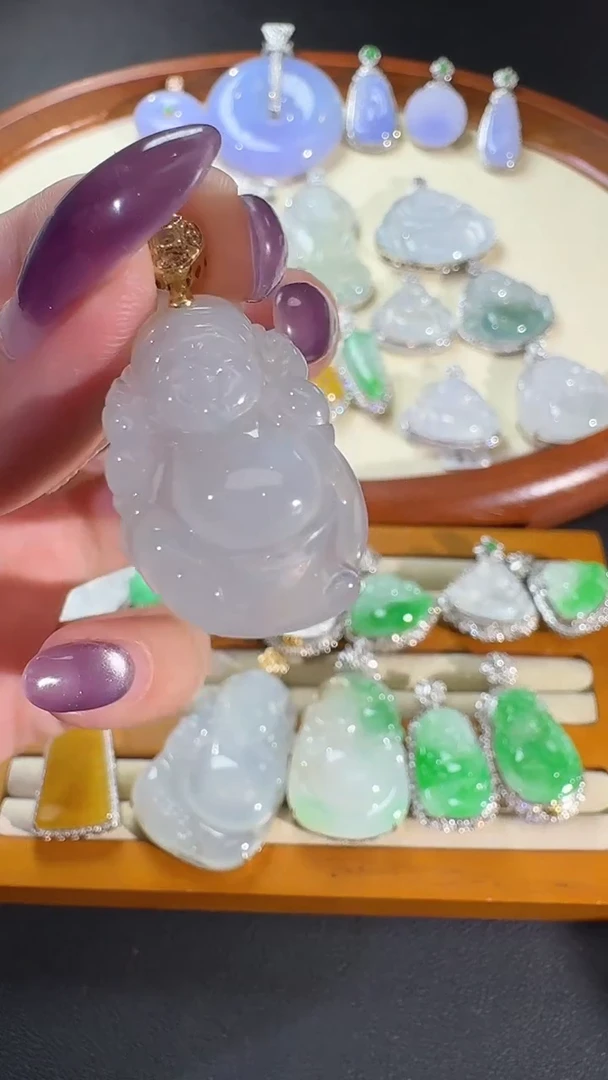 吊坠(不含链)18K金镶嵌翡翠【源头工厂】钻石镶嵌