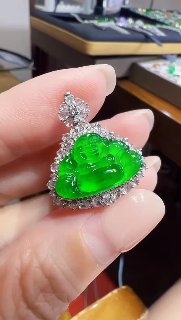 吊坠(不含链)18K金镶嵌翡翠佛公两用