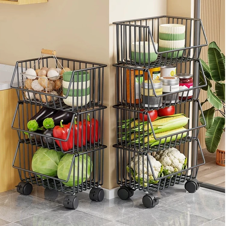 厨房蔬菜蓝架子置物架家用移动小推车蔬菜水果零食收纳多层果蔬篮