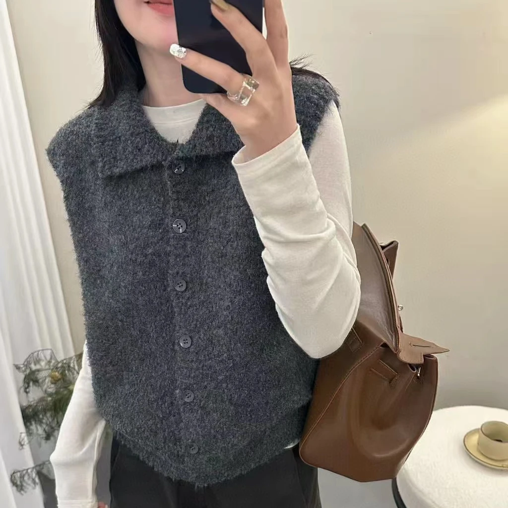 高领毛衣女宽松纯色毛针织衫女无袖马甲休闲文艺风百搭开衫上衣