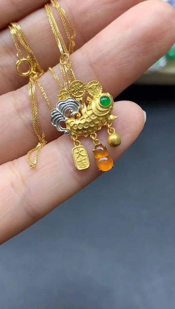 颈饰18K金镶嵌翡翠504-中国好珍宝