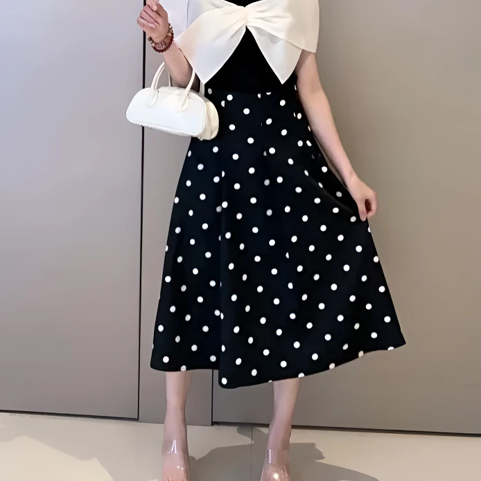 迪家同款复古波点高腰显瘦A字半身裙Y521932