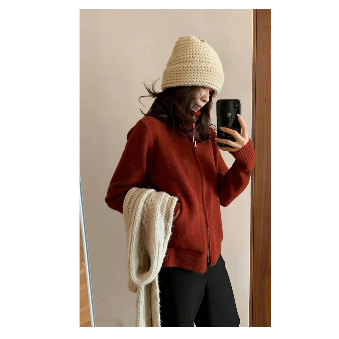 鑫燃Kiki 立领双拉链针织开衫毛衣 3A5176 IW