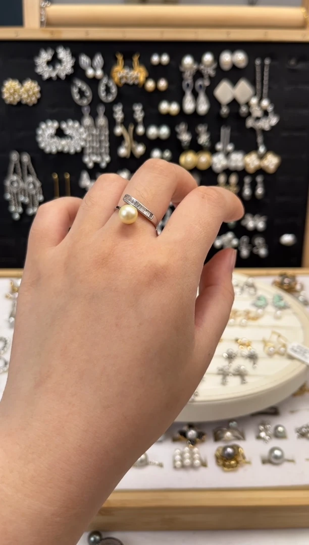 海水珍珠戒指银S925镶嵌S925海水戒指（有暇）