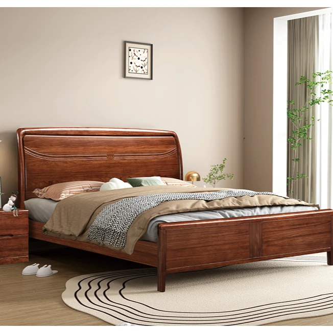 启聚C53#实木高端简约胡桃木成套实木床实木床1.5米x2大床小孩