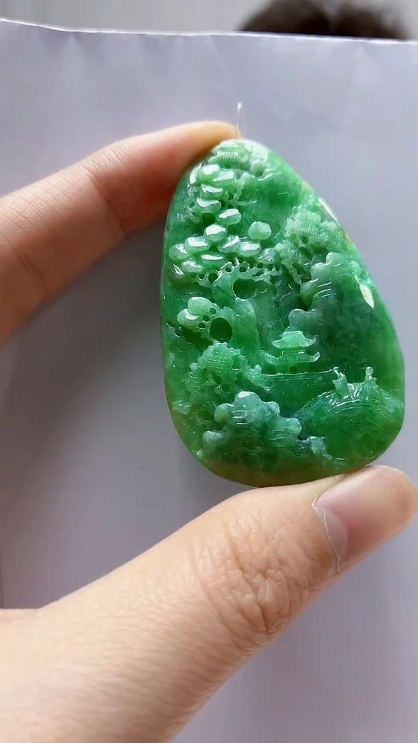 未镶嵌定制翡翠4688zm-毛货挂件山水33