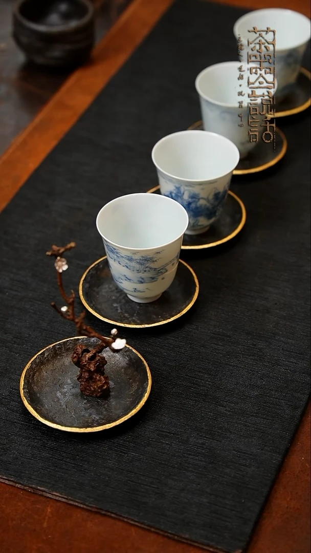 【闪购商品】冉物锡打描金杯托x5....y