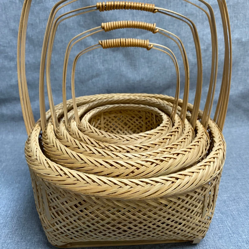 镂空手提篮竹青有孔手工竹编簸箕竹制品装饰鸡蛋买菜提篮