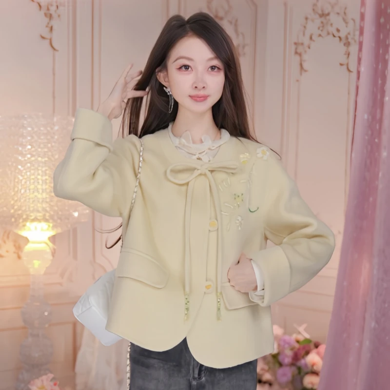 朝峰大衣绵羊毛大衣杏色气质百搭款式CFF5E980-Q310V