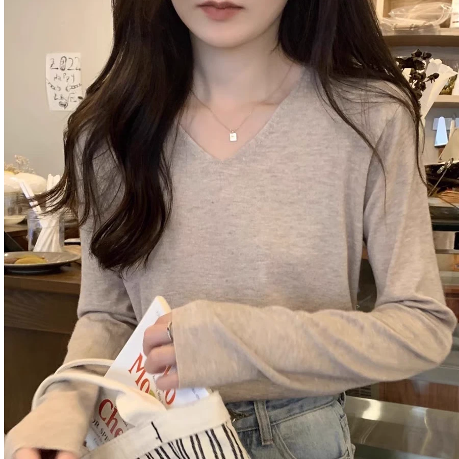 长袖针织V领女毛针织衫v领薄毛衣春秋针织衫百搭合集