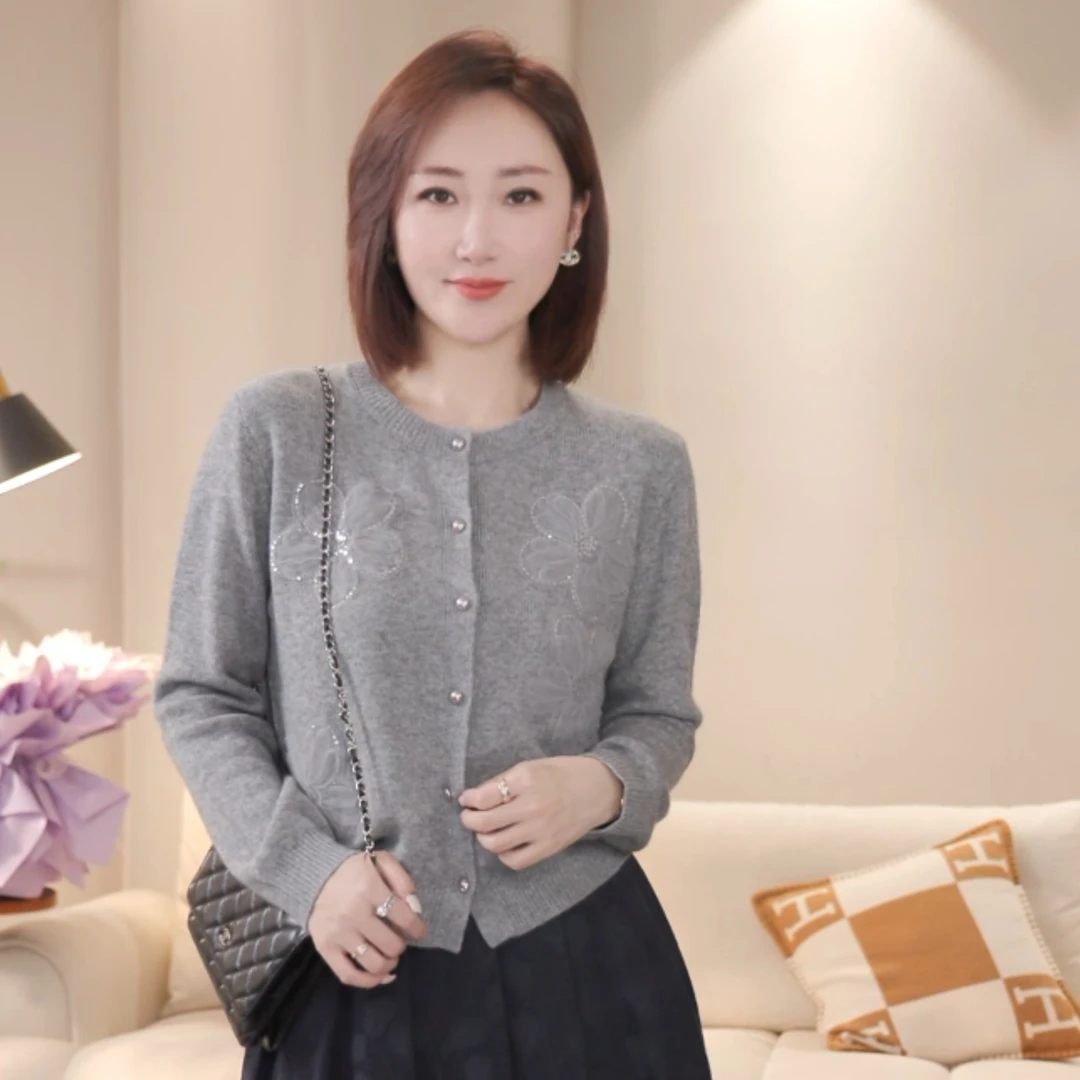 【双姐】女装厚款纯色衫气质绒衫常规针织女短款不褪色JH1076