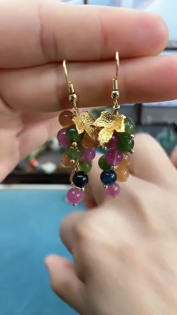 银S925镶嵌耳饰碧玺6mm碧玺葡萄