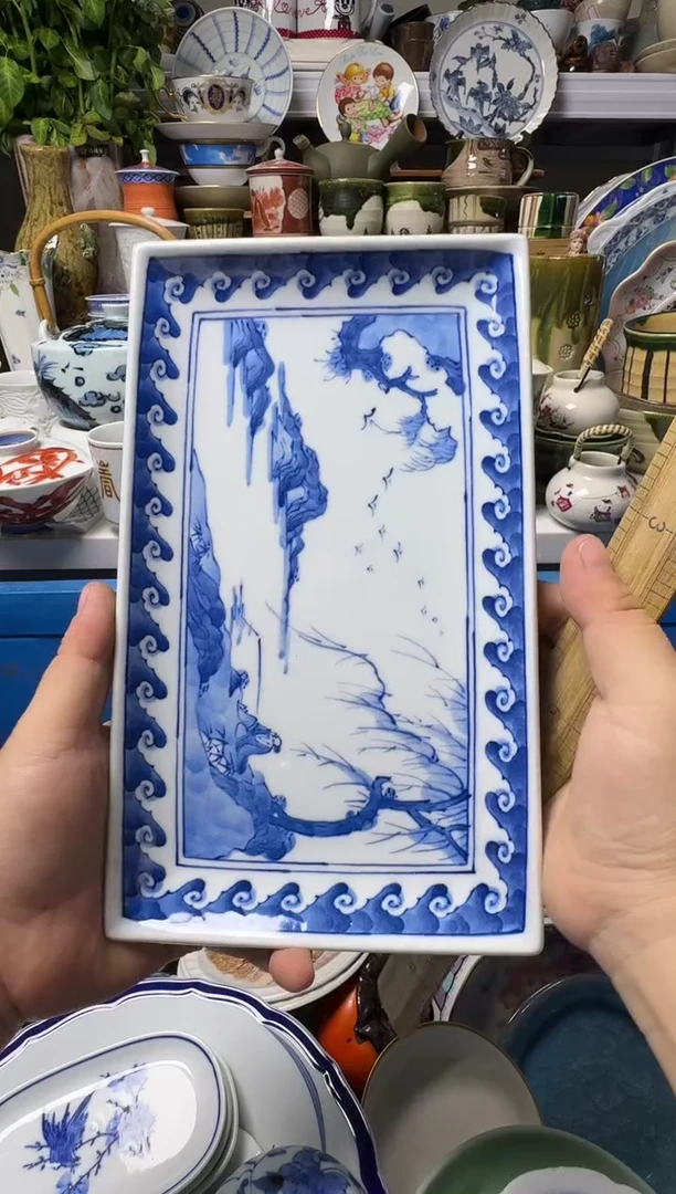 中古瓷器，默认微瑕-长22，漂亮好看，无底款，手绘