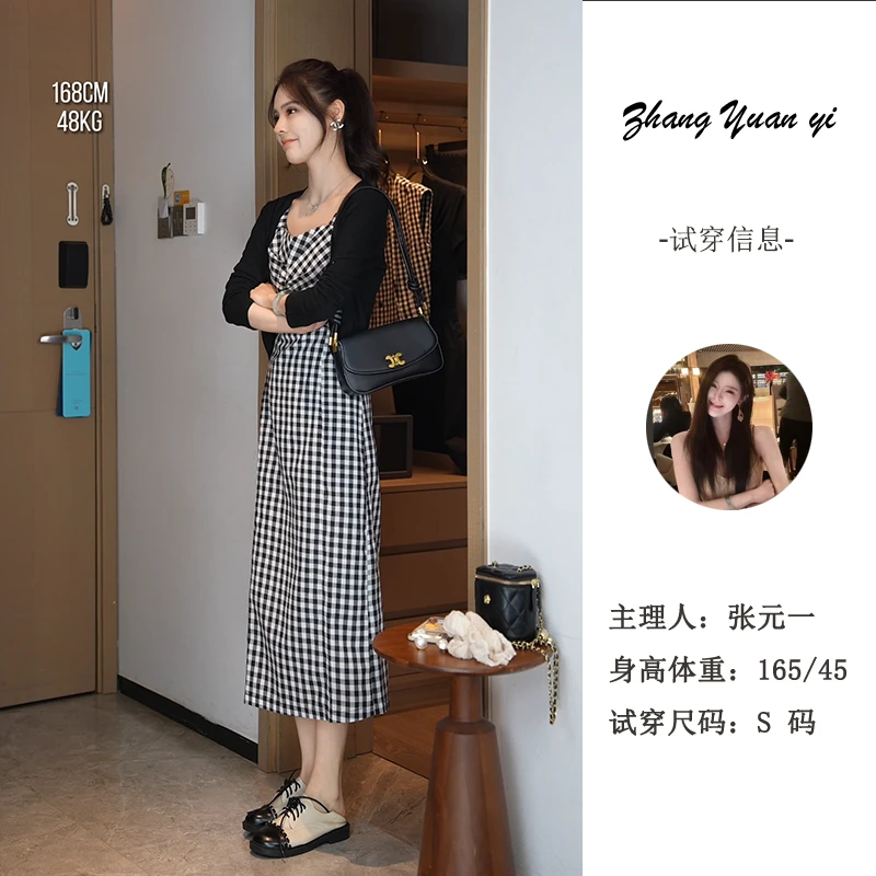 【张元一专属】新款爆款百搭黑白格子连衣裙气质显贵气连衣裙B8013