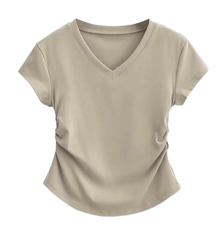 (1901-2000)上衣 辣妹 抽褶设计感V领夏季  仅直播间有效