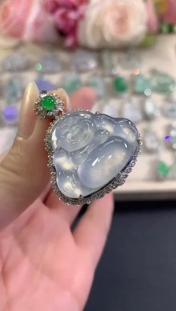 吊坠(不含链)18K金镶嵌翡翠b129