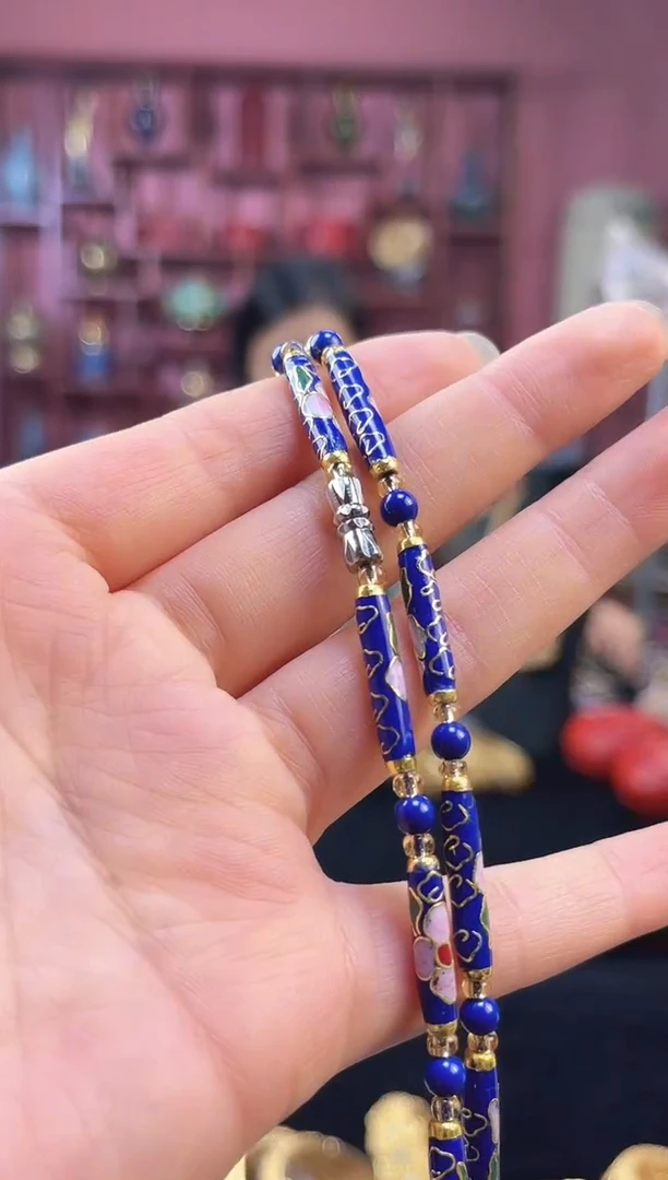非遗技艺景泰蓝竹节项链   宝蓝色