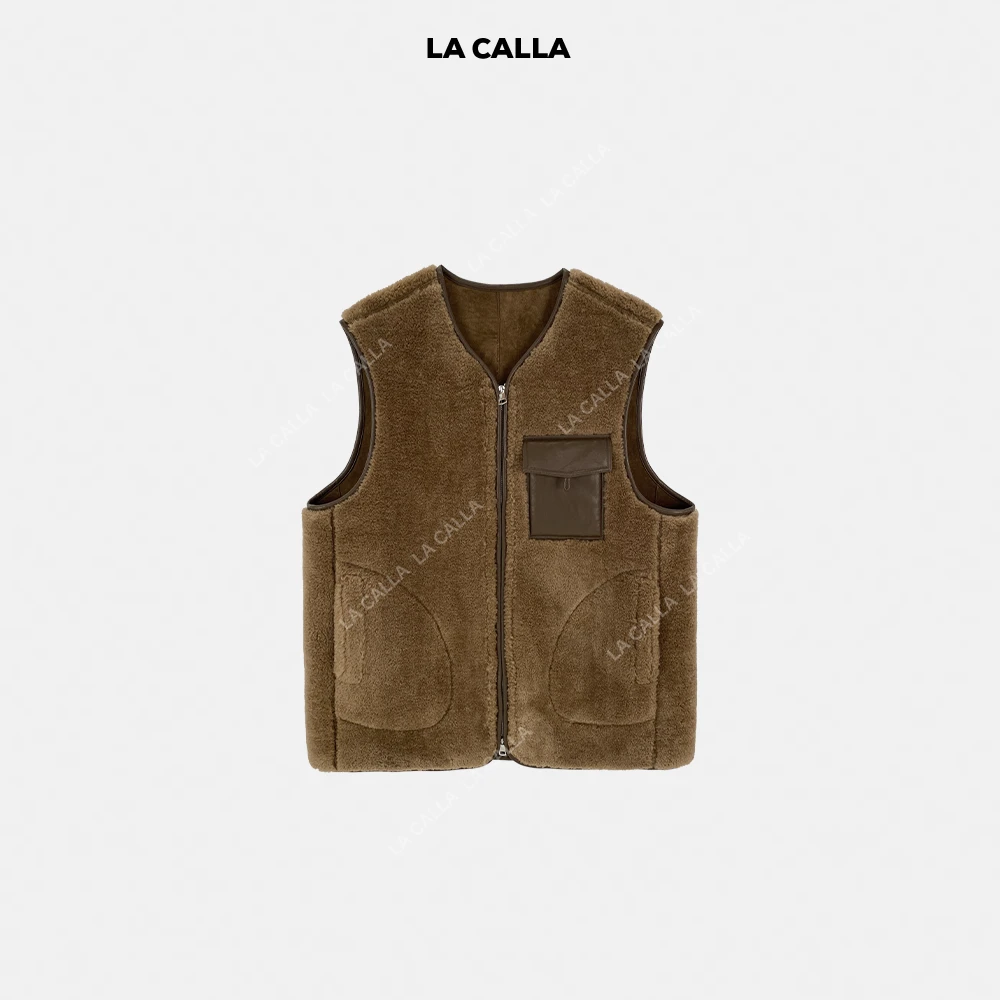 LA CALLA老钱复古口袋羊羔毛马甲BL-AL7094