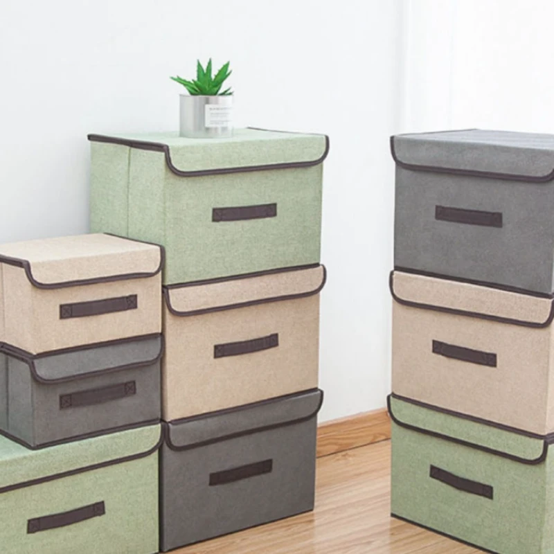 居家布艺折叠收纳整理箱带盖便携盒衣物杂物车载大号储物箱