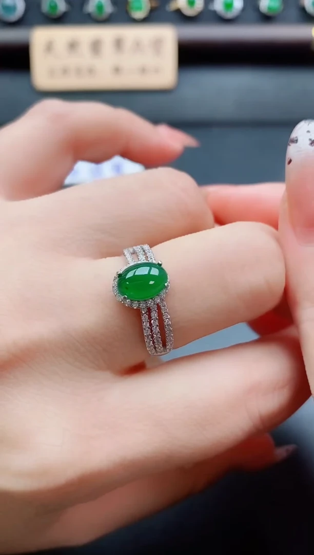 银S925镶嵌戒指翡翠1