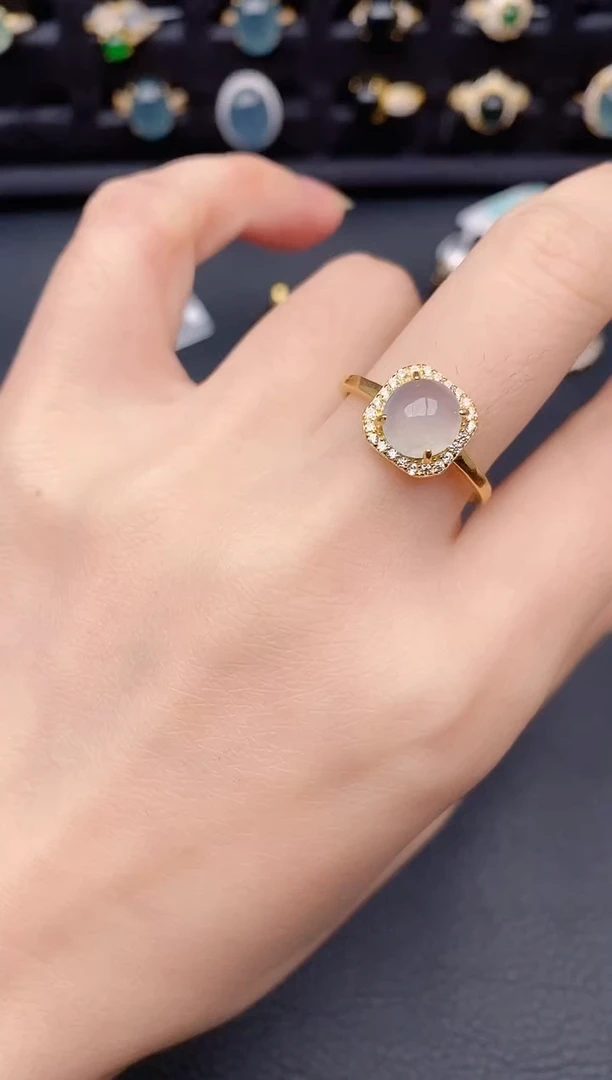 银S925镶嵌戒指翡翠天然a货翡翠385