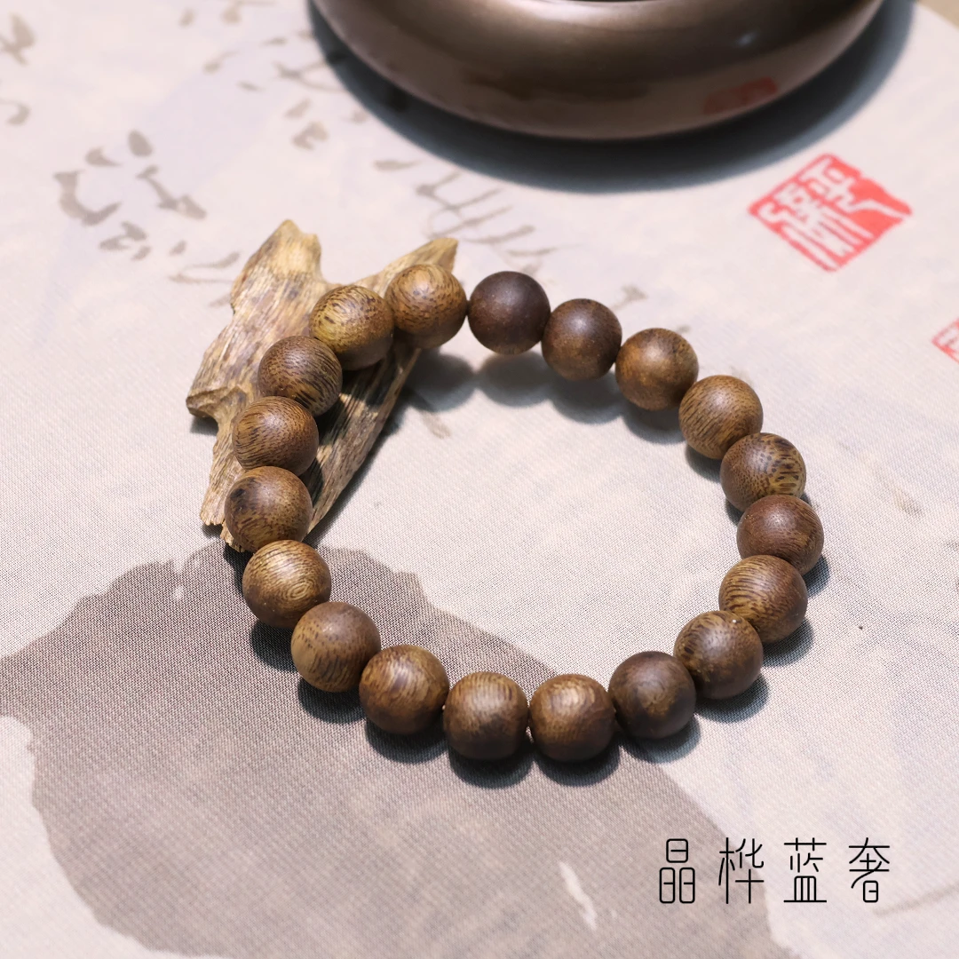 晶桦蓝奢莞香沉香绿奇楠11mm圆珠单圈手串99沉(非遗手作) LQ035