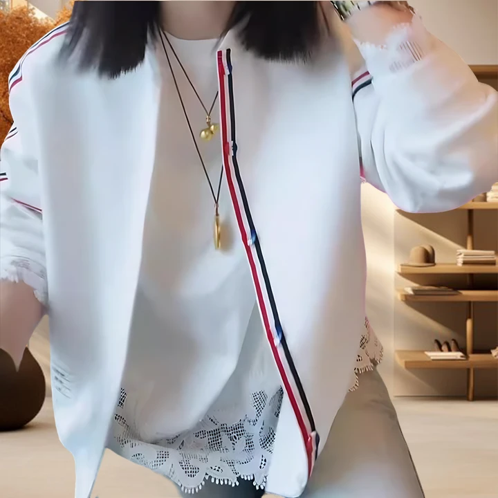 2025春游出行衣服春游出行衣服双杠上衣时尚设计感重工拼接外套女